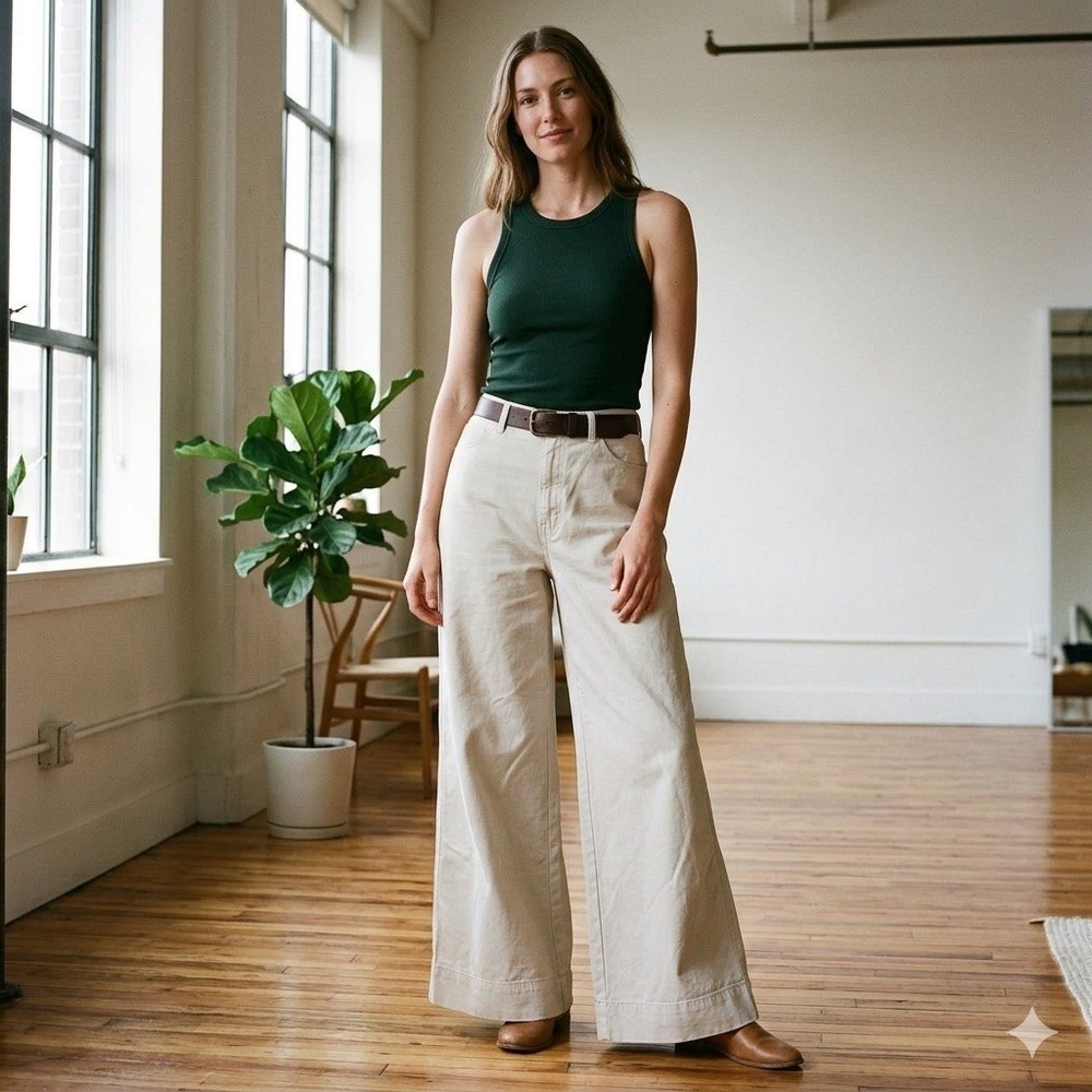 Old Navy Womens Extra High Rise Wide Leg Canvas Pants Cream Off-White Size 6